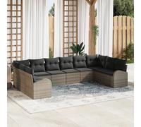 WEMYUFURN Ensemble de canapés d'extérieur gris avec 10 places en rotin synthétique résistant aux intempéries, module d'angle, parties centrales et bras flexibles modulables, coussins amovibles, assise