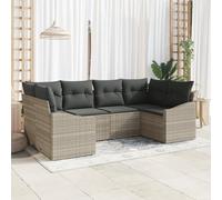 WEMYUFURN Ensemble de canapés d'extérieur modulaires pour 6 personnes, en polyrotin gris clair, robuste, avec coussins noirs doux, résistants aux intempéries et aux UV, meubles de jardin avec housses