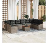WEMYUFURN Ensemble de meubles de jardin 11 pièces gris noir en rotin PE avec table basse design modulaire résistant aux intempéries coussins de boxe confortables housses amovibles