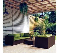WEMYUFURN Ensemble de salon de jardin 6 pièces avec coussins en rotin synthétique marron - Salon d'extérieur - Salon de terrasse - Salon de jardin - Résistant aux intempéries - Confortable - Pour