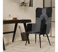 WEMYUFURN Fauteuil à oreilles de qualité supérieure en cuir véritable noir et gris avec assise rembourrée, stabilité grâce aux pieds en fer revêtus par pulvérisation - Fauteuil de luxe