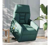WEMYUFURN Fauteuil de massage avec aide au relèvement, en tissu vert foncé, fonction allongée, massage par vibration, 6 points de massage, fauteuil électrique pour se relever, fauteuil relaxant avec