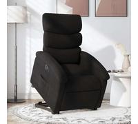 WEMYUFURN Fauteuil de relaxation électrique avec aide au lever et fonction de couchage en tissu noir, 1 fauteuil, confortable avec fonction massage et poche latérale, cadre en bois et métal solide