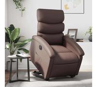 WEMYUFURN Fauteuil de relaxation électrique avec aide au relèvement, en cuir synthétique marron, 1 pièce, avec fonction de couchage électrique jusqu'à 135 °C, rembourrage confortable, poche latérale