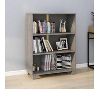WEMYUFURN Hamar Bibliothèque, en pin massif, 85 x 35 x 112 cm, gris clair, avec 3 étagères, stable, pour livres et décoration, gris clair