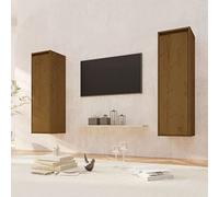 WEMYUFURN Lot de 2 armoires murales en pin massif Marron miel 30 x 30 x 100 cm Buffet bibliothèque Étagère murale pour salon, chambre à coucher et bureau