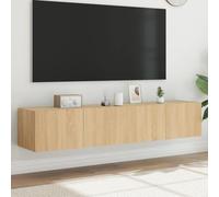 WEMYUFURN Lot de 2 armoires TV murales avec lumières LED - En chêne Sonoma - Buffet suspendu - Armoire de salon - Commode - 80 x 35 x 31 cm