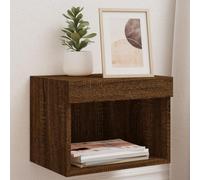 WEMYUFURN Lot de 2 tables de chevet murales avec lumières LED - Marron aspect chêne - Armoire HiFi suspendue - Commode - Table console avec tiroirs