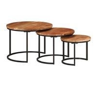WEMYUFURN Lot de 3 tables gigognes en acacia massif, table basse, table de salon, table d'appoint - pour salon et bureau - point focal pour votre maison