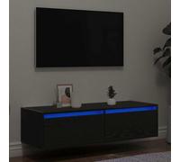 WEMYUFURN Meuble TV avec lumières LED - Aspect chêne noir - Rack HiFi - Table - Buffet suspendu - 100 x 35,5 x 25 cm