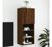 WEMYUFURN Meuble TV avec lumières LED - Marron - Aspect chêne - Buffet TV - Commode - Table basse - 40,5 x 30 x 102 cm