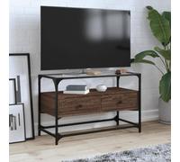 WEMYUFURN Meuble TV avec plateau en verre marron chêne - Meuble TV - Commode - Table basse - 80 x 35 x 51 cm - Matériau dérivé du bois