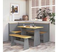 WEMYUFURN Table à manger avec banc marron miel et gris en pin massif - Table pour repas, table de cuisine, table de salle à manger et cuisine