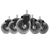 WEN CA305W Lot de 5 roulettes pivotantes de rechange en polyuréthane pour chaise de bureau Noir