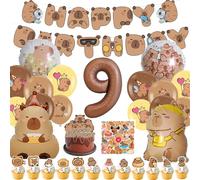 WENAUANG 99 Pezzi Palloncini Capibara Compleanno 9-10 Anni, Decorazione per Feste Capibara Contiene Adesivi, Striscioni e Decorazioni Torta, Decorazioni Per Festa di Compleanno Bambini (9)
