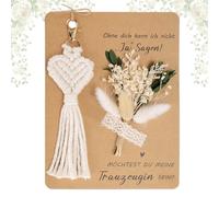 WENAUANG Coffret Cadeau Carte D'invitation Demoiselle D'honneur, Bouquet de Fleurs Séchées et Porte-clés Macramé, avec en Allemand Voulez-vous être ma Demoiselle d'honneur, Carte