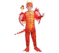 WENAUANG Costume de dragon pour enfant - Combinaison cavalier de flamme avec ailes de dragon et masque - Avec baguette et queue - Pour fête, carnaval, cosplay - 110 cm