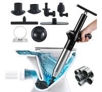 Wenbones Déboucheur Canalisation Haute Pression, Déboucheur Wc Air Comprimé avec 4 Différentes Ventouses, Piston de Toilette pour Déboucher les Toilettes, Baignoire, Drain de sol, Lavabo (Noir)