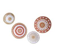 WENCY Lot de 4 Décoration Murale bohème - Bol Rond en Osier - Décoration Murale Africaine Naturelle