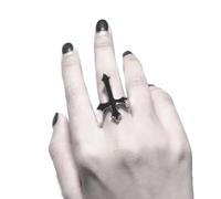 Wendalern Anneau Ouvert De Croix Pour Les Femmes Anneau Empilable De Croix Noire Gothique Anneau De Déclaration Réglable Anneau De Foi Religieuse Bijoux Pour Les Filles