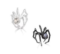 Wendalern Anneaux D'araignée Gothique Halloween Noir Argent Araignée Bagues De Déclaration Réglable Opal Spider Open Band Anneaux Bijoux Costume Party Cadeaux Pour Les Femmes Et Les Filles