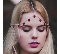 Wendalern Argent Tête De Mariée Chaîne Boho Coeur Cristal Mariage Bandeau Couches Front Chaîne Coiffes Multicouche Gland Feuilles Bandeau Gypsy Costume Cheveux Accessoires pour Femmes