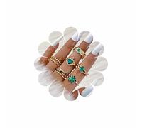 Wendalern Bagues empilables pour femmes de poignet carrées en cristal vert émeraude Bagues empilées en diamant CZ couronne étoile Bagues d'index Bijoux esthétiques pour femmes