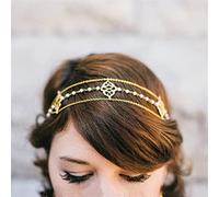 Wendalern Boho Pearl Beaded Headband Gold Flower Pearl Headpiece Pearl Tassel Hair Chain Vintage Flower Beads Headdress Jewelry for Women and Girls