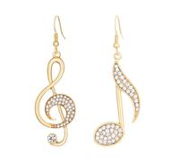 Wendalern Boucles d'oreilles asymétriques en forme de note en oxyde de zirconium avec strass et symbole de musique - Boucles d'oreilles pendantes dépareillées en or - Boucles d'oreilles à crochet
