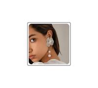 Wendalern Boucles d'oreilles Boho Fleur en Perle Boucles d'oreilles Pendantes en Perle Chaîne Tassel Grande Texture Métallique Pétale de Ginkgo Boucles d'oreilles de Déclaration Bijoux pour Femmes