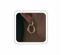 Wendalern Boucles d'oreilles créoles épaisses bicolores dorées et argentées avec lien trombone géométrique irrégulier, boucles d'oreilles pendantes pour fête, bal de fin d'année, bijoux pour femme