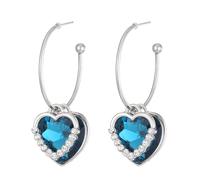 Wendalern Boucles d'oreilles pendantes double cœur CZ en forme de cœur avec saphir bleu cristal et cœur de l'océan - Boucles d'oreilles créoles en forme de cœur - Bijoux pour femme