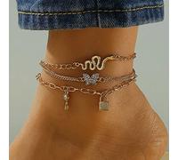 Wendalern Bracelet de cheville serpent en couches CZ papillon serrure à clé charme cheville multicouche trombone chaîne cheville Boho plage mariage cheville chaîne pied bijoux pour femmes filles