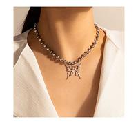 Wendalern Collier Ras Du Cou En Perles De Verre Collier Pendentif Papillon Argent Collier De Perles Rondes Collier De Perles D'insectes Boho Collier De Perles Chaîne Bijoux Pour Femmes Grils