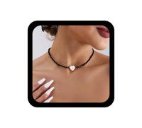 Wendalern Collier Ras Du Cou En Perles D'onyx Noir Collier Chaîne En Perles De Cristal Collier Coeur En Nacre Collier Collier En Perles De Spinelle Vintage Bijoux De Soirée Pour Femmes Et Filles