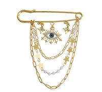 Wendalern Cristal Oeil Broche Multicouche Suspendu Chaîne Épinglette - Élégance CZ Evil Eye Étoile Charme Diable Oeil Gland Badge Bijoux pour Femmes et Hommes