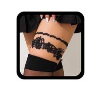 Wendalern Ensemble de jarretelles de mariage pour mariée 2 pièces ceintures de jarretelles en dentelle à fleurs noires jarretelles de jambe en dentelle extensible jarretelles de cuisse à motif Floral