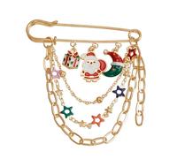 Wendalern Épingle Broche De Noël Pour Femme Émaillée Flocon De Neige Santa Chaîne Dorée Épingle De Revers Pompon Cloche Arc Lune Arbre De Noël Orignal Charms Safety Pin Vacances Xmas Gift
