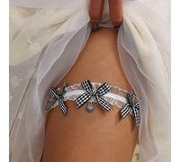 Wendalern Jarretière de mariage pour mariée Porte-jarretelles en dentelle blanche Noir Satin Bow Cuisse Anneau de jambe Fait à la main Stretch Jarretière Party Porm Body Accessoire pour femme