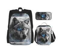 WenDang Blue Eyes Wolf Ensemble sac à bandoulière avec sac à déjeuner et trousse à crayons Idéal pour le shopping et les sports de plein air