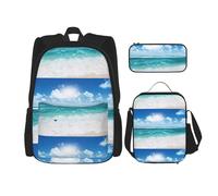 WenDang Blue Sky Tropical Seascape Ensemble sac à bandoulière avec sac à déjeuner et trousse à crayons Idéal pour le shopping et les sports de plein air