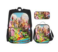 WenDang Candy Land Ensemble sac à bandoulière double avec sac à déjeuner et trousse à crayons, convient pour le shopping, les sports de plein air