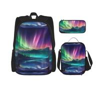WenDang Dark Northern Lights Ensemble sac à bandoulière double avec sac à déjeuner et trousse à crayons, convient pour le shopping, les sports de plein air