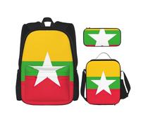 WenDang Ensemble sac à bandoulière avec sac à déjeuner et trousse à crayons Motif drapeau de la Birmanie