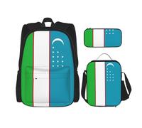WenDang Ensemble sac à bandoulière avec sac à déjeuner et trousse à crayons Motif drapeau de la République d'Ouzbékistan Idéal pour le shopping, les sports de plein air
