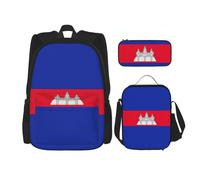 WenDang Ensemble sac à bandoulière double avec sac à déjeuner et trousse à crayons Motif drapeau du Cambodge