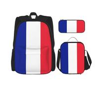 WenDang Ensemble sac à bandoulière double avec sac à déjeuner et trousse à crayons Motif drapeau français Idéal pour le shopping, les sports de plein air