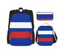 WenDang Ensemble sac à bandoulière double avec sac à déjeuner et trousse à crayons Motif drapeau russe Idéal pour le shopping, les sports de plein air