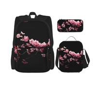 WenDang Ensemble sac à bandoulière double avec sac à déjeuner et trousse à crayons Motif fleurs de cerisier japonais Idéal pour le shopping, les sports de plein air