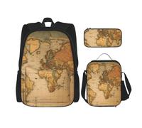 WenDang Ensemble sac à bandoulière double carte du monde avec sac à déjeuner et trousse à crayons, convient pour le shopping, les sports de plein air